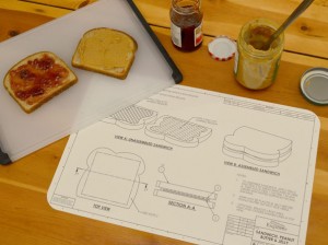 plan sandwich pain de mie beurre cacahuete jele dessous de table plateau assiette montage explication